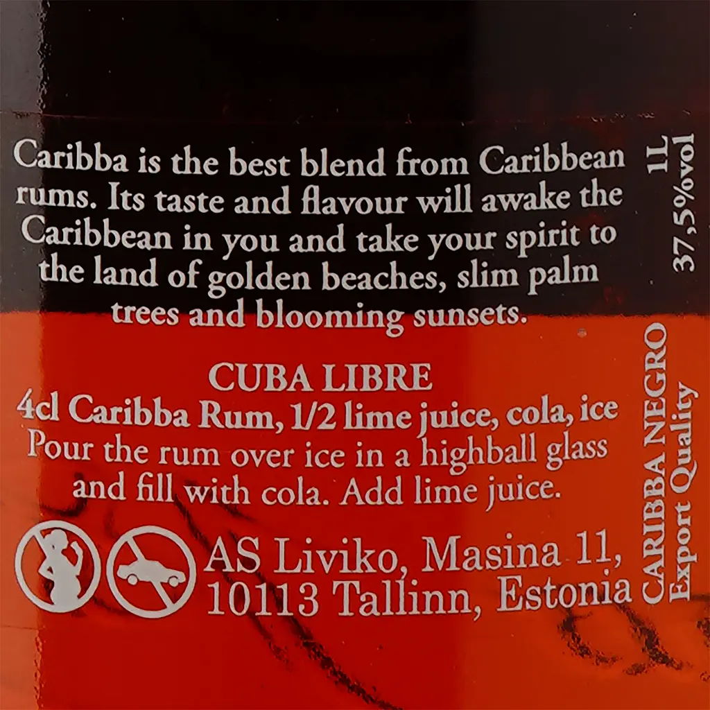 Ром Caribba Negro, 37,5%, 1 л - фото 3