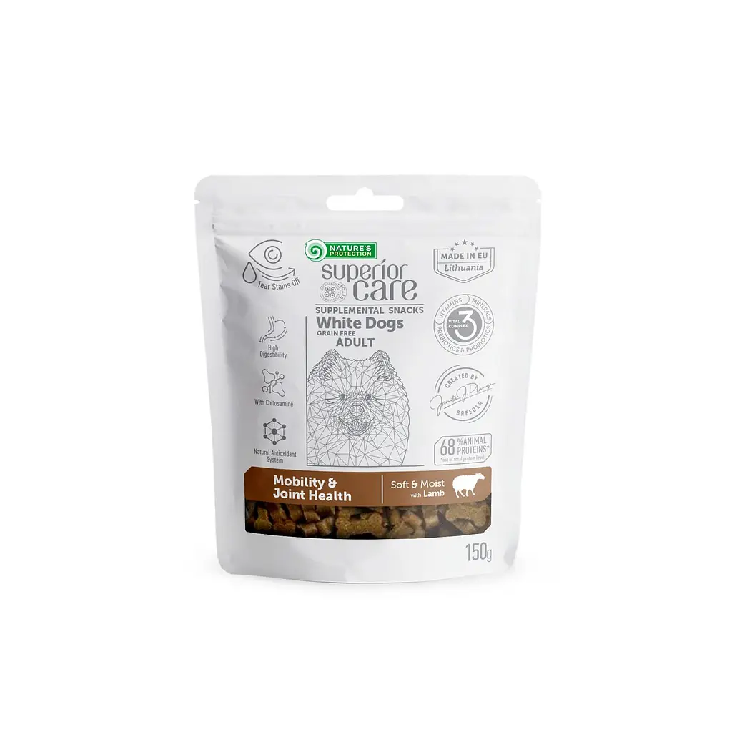 Беззернові ласощі для собак Nature's Protection SC White Dogs Mobility & Joint Health з ягням, 150 г