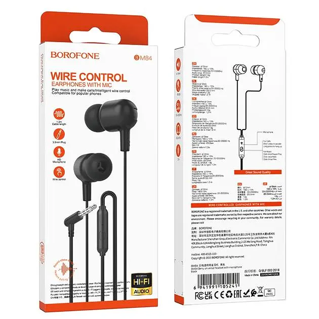 Наушники проводные вакуумные Borofone BM84 с микрофоном Jack 3.5 черные - фото 5