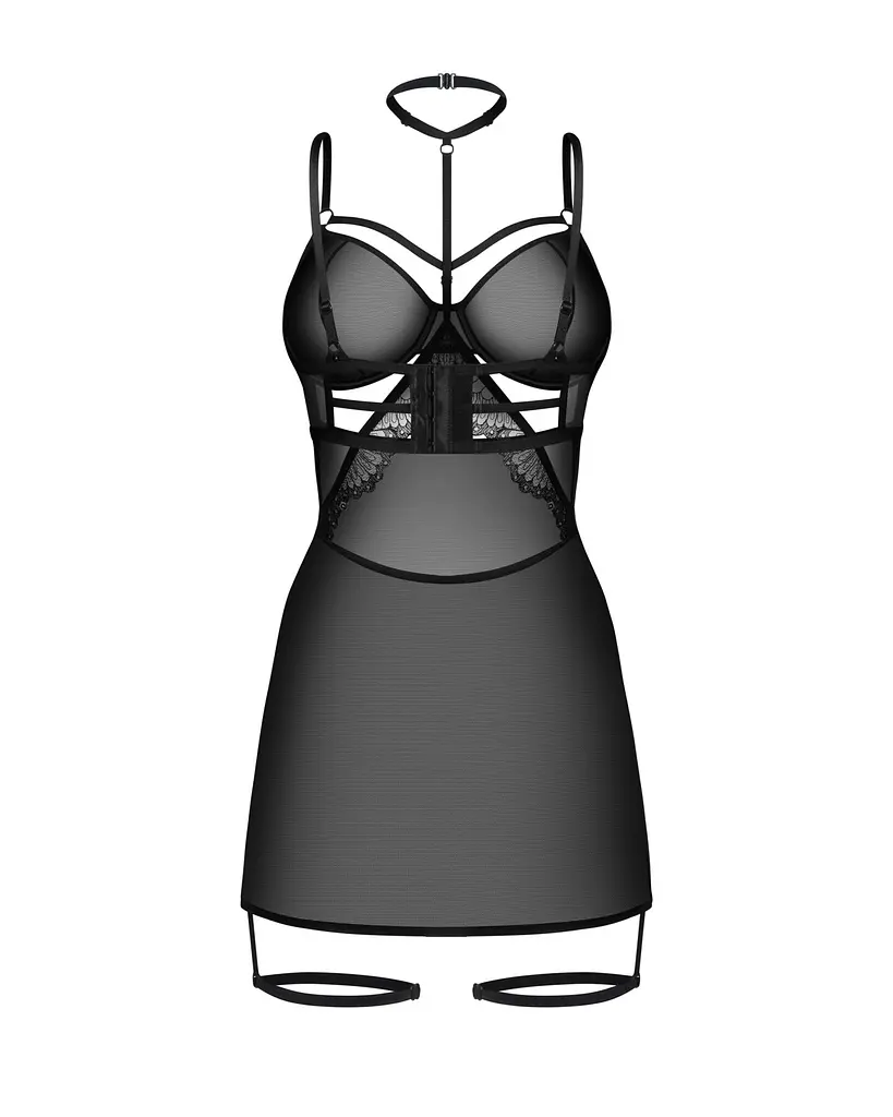 Бебі-дол Obsessive Arrowel Black chemise S/M, з декоративним чокером та гартерами - фото 2
