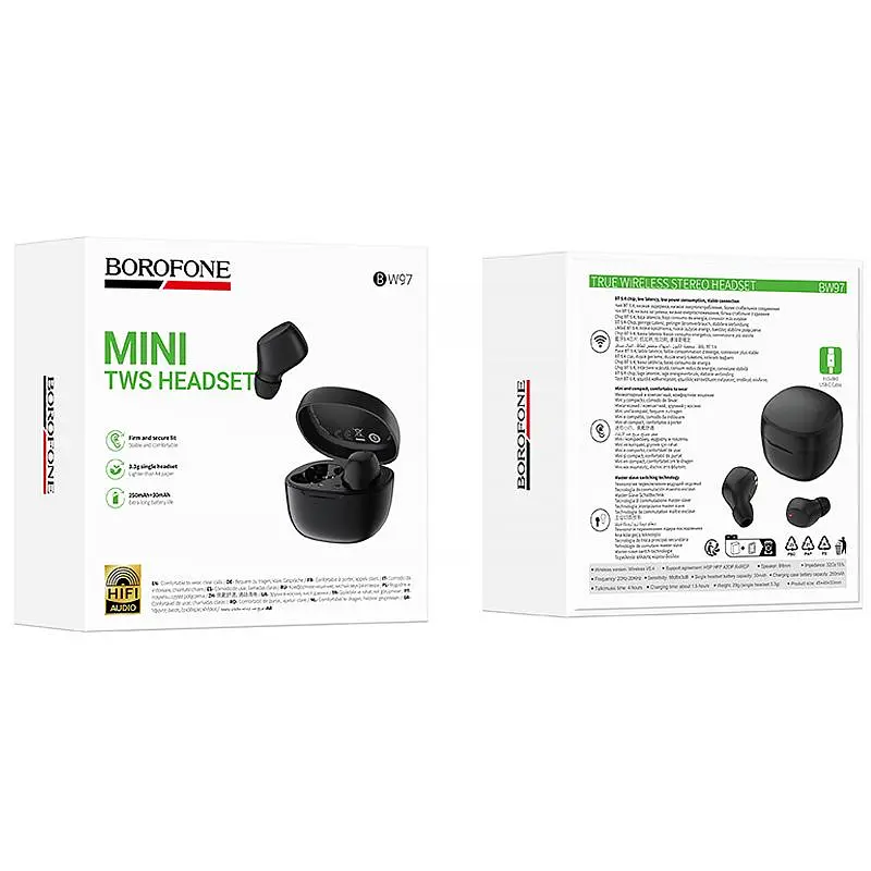 Беспроводные TWS наушники Borofone BW97 Clear Black - фото 2