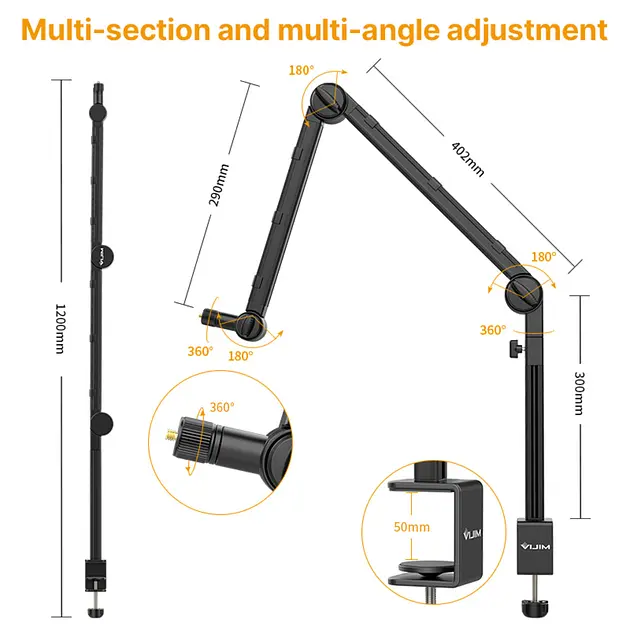 Штатив-тримач Ulanzi Vijim Xiaomicrophone Boom Arm UV-2806 LS24 Black - фото 6