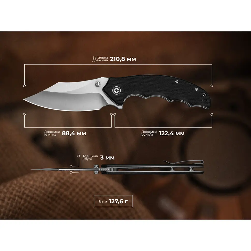 Ніж складаний туристичний Civivi Pentad (8.8 см) Nitro-V / G10 чорний - фото 15
