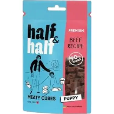 Ласощі для цуценят Half&Half у формі м'ясних кубиків з яловичиною 100 г