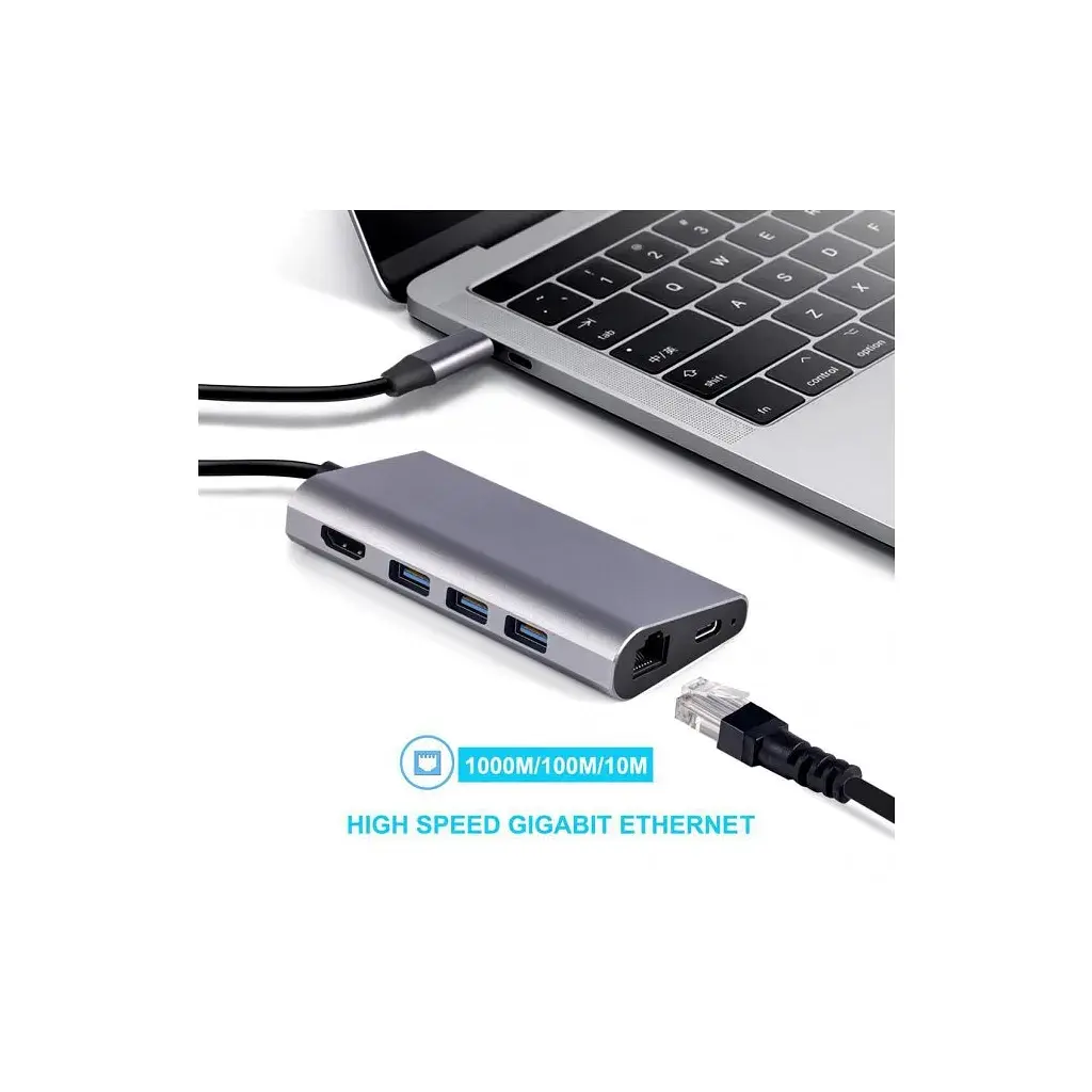 Концентратор Dynamode USB3.1 Type-C to HDMI, 3хUSB3.0, RJ45, USB Type-C Female, SD (Dock-USB-TypeC-HDMI-USB3.0-RJ45) - фото 2