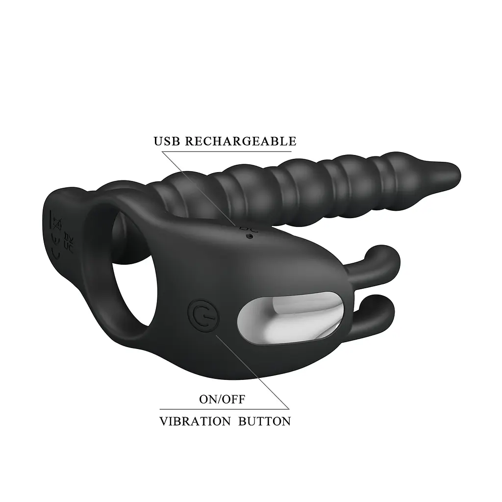 Кільце-насадка для подвійного проникнення - Pretty Love Blackney Vibrating Enhacer Black - фото 8