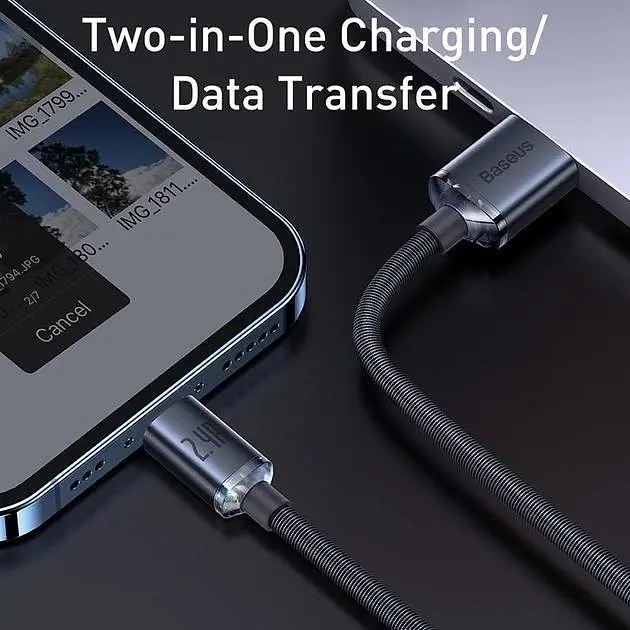 Кабель Baseus Crystal Shine Series Fast Charging Data Cable USB to iP 2.4 A 2 m Black (CAJY000101) - фото 7