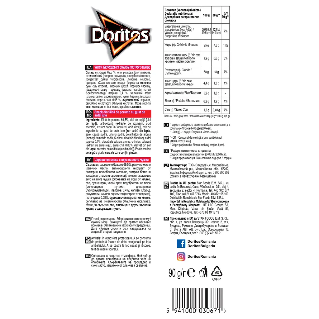 Чипсы кукурузные Doritos со вкусом острого перца 90 г (929718) - фото 2