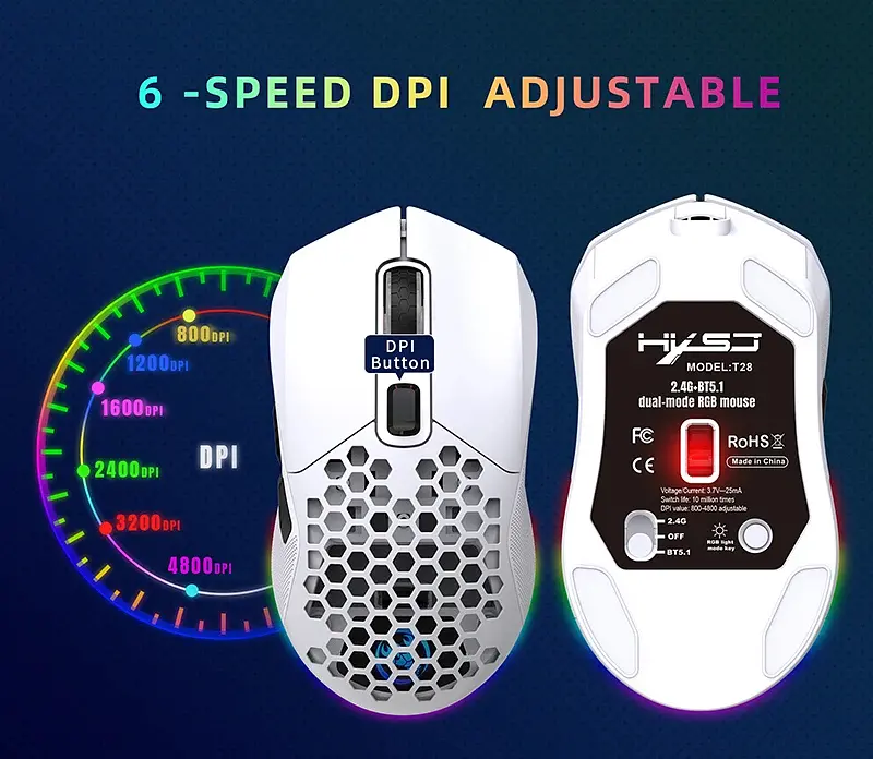 Миша бездротова HXSJ Т28 з акумулятором та RGB підсвічуванням 2,4G+Bluetooth White - фото 3