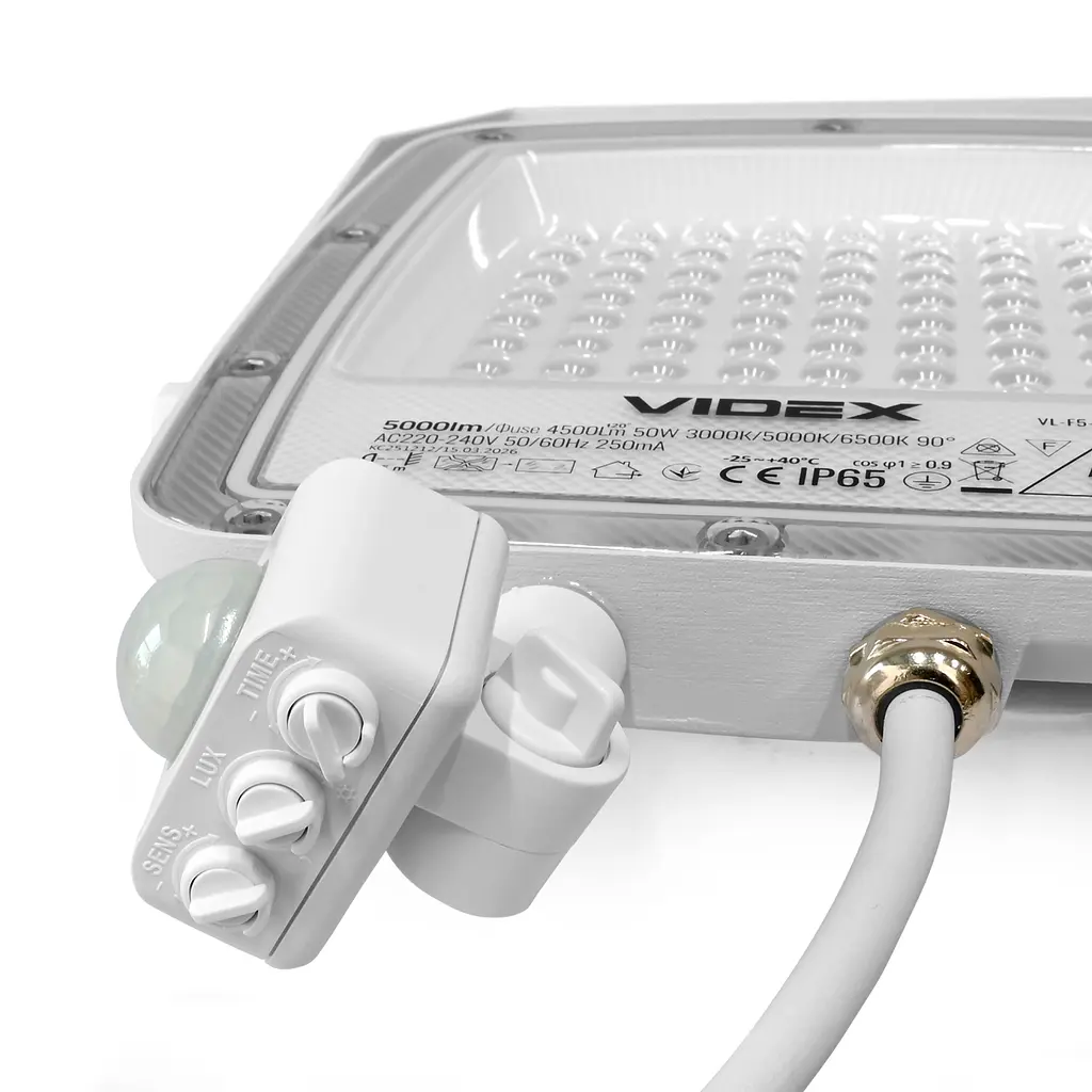 LED прожектор Videx F5 50 Вт 3000-5000-6500 K з датчиком руху 230 В білий (VL-F5-050CW-S)  - фото 4