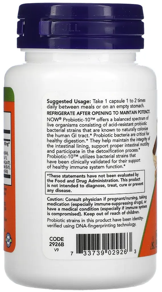Пробіотик-10 (Probiotic), 25 млрд КУО, 50 вегетаріанських капсул NOW Foods - фото 2