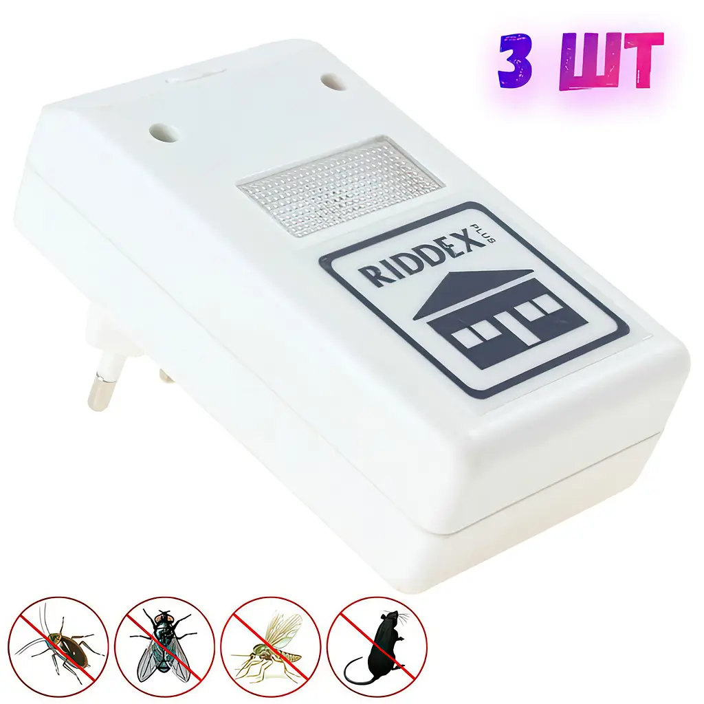 Відлякувач мишей ультразвуковий Pest Repeller Riddex, набір з 3 пристроїв у розетку - фото 2