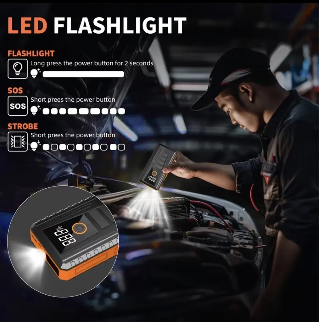 Пусковий пристрій для авто Jump Starter 12V, портативний бустер з LCD дисплеєм - стартер - фото 4