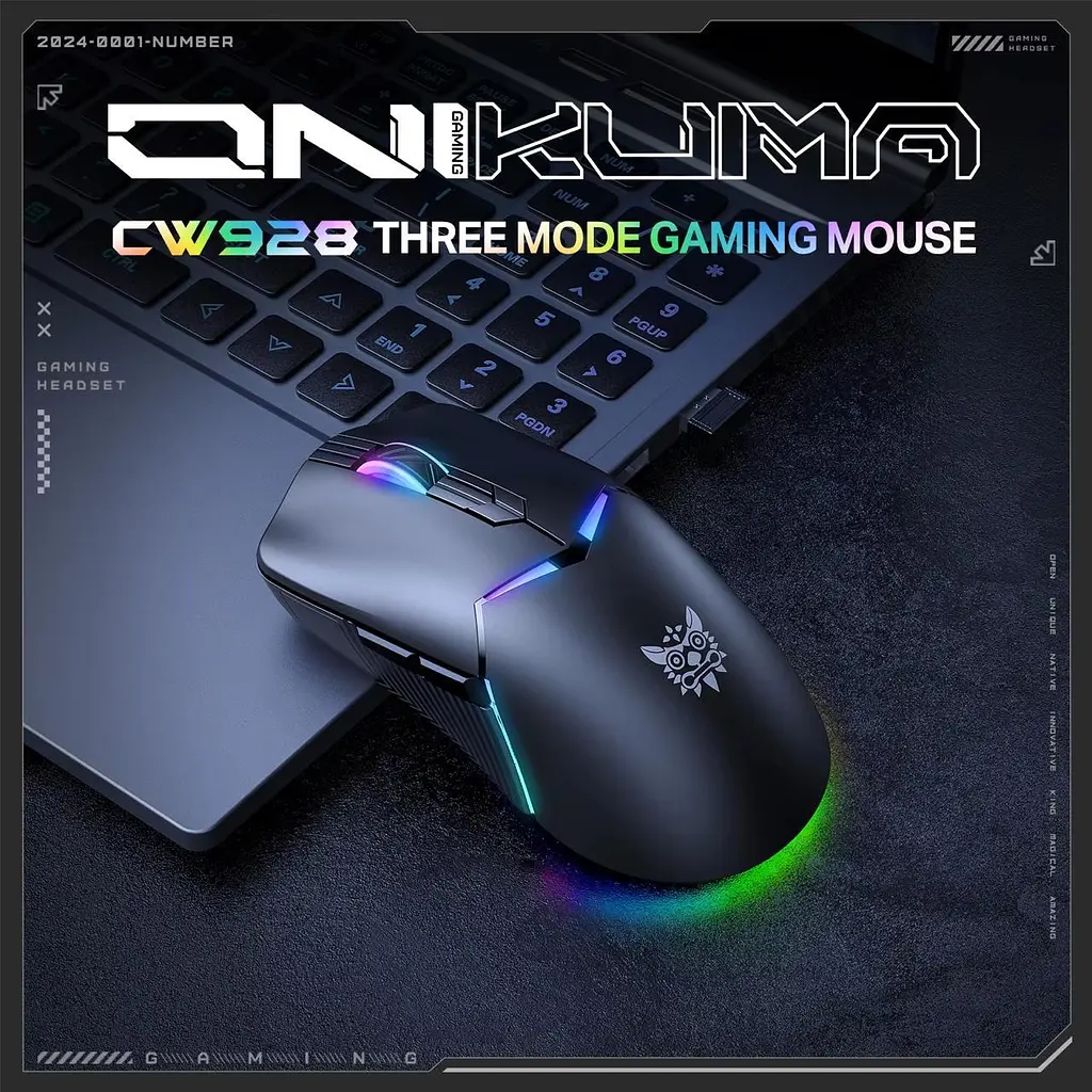 Компьютерная мышка Onikuma игровая CW-98 Pro беспроводная 12000 DPI RGB подсветка 3 режима подключения для ПК ноутбука - фото 6