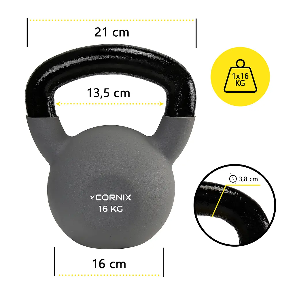 Гиря металева Cornix 16 кг з вініловим покриттям XR-0438 Grey/Black - фото 7
