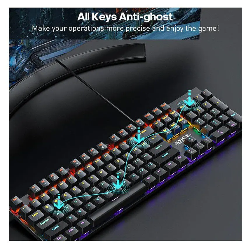 Клавіатура механічна ігрова з підсвіткою iMICE Model GK-600 USB Wired Type-C, Eng/Укр/Рус, Black - фото 9