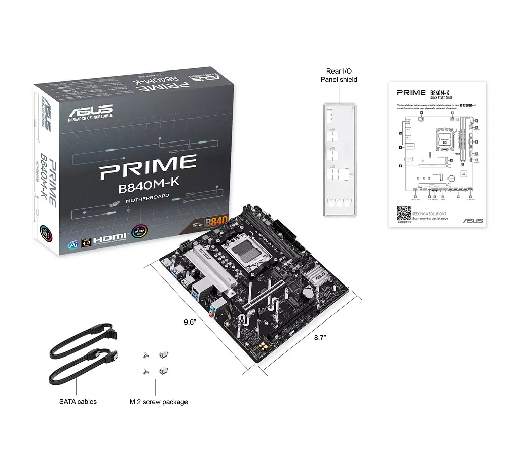 ASUS Материнська плата PRIME B840M-K sAM5 B840 2xDDR5 M.2 HDMI mATX - фото 7