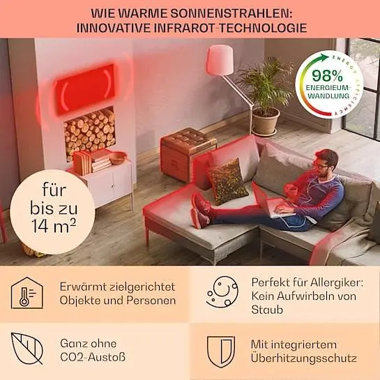 Инфракрасный обогреватель Klarstein Wonderwall 6 м² 300 Вт (10032785) - фото 3