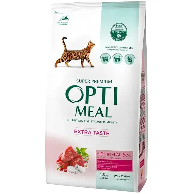 Сухий корм для дорослих котів Optimeal Adult Cat High in Veal із телятиною 1.5 кг