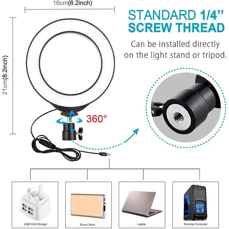 Кільцева USB LED лампа Puluz PKT3037 6.2"+ штатив 70 cм - фото 4