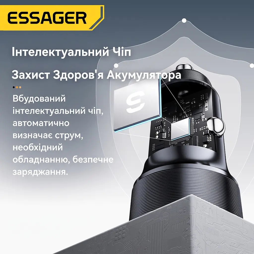 Essager Car Charger 30W 2 порта USB-C та USB-A PD QC 3.0 (чорний) - фото 5