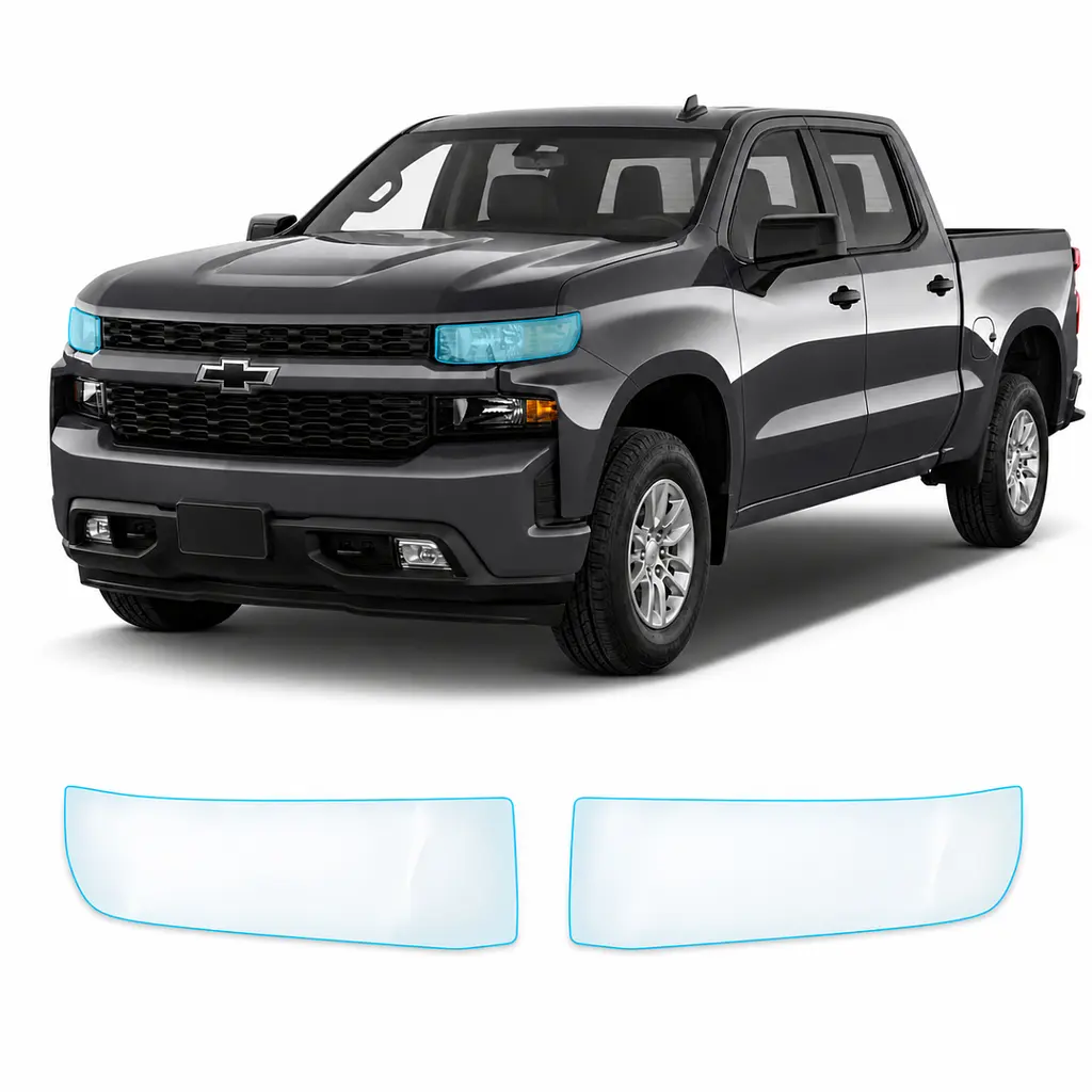 Антигравійна захисна бронеплівка за лекалами для Chevrolet Silverado IV 2019-2021 - оптика (фари та ПТФ)