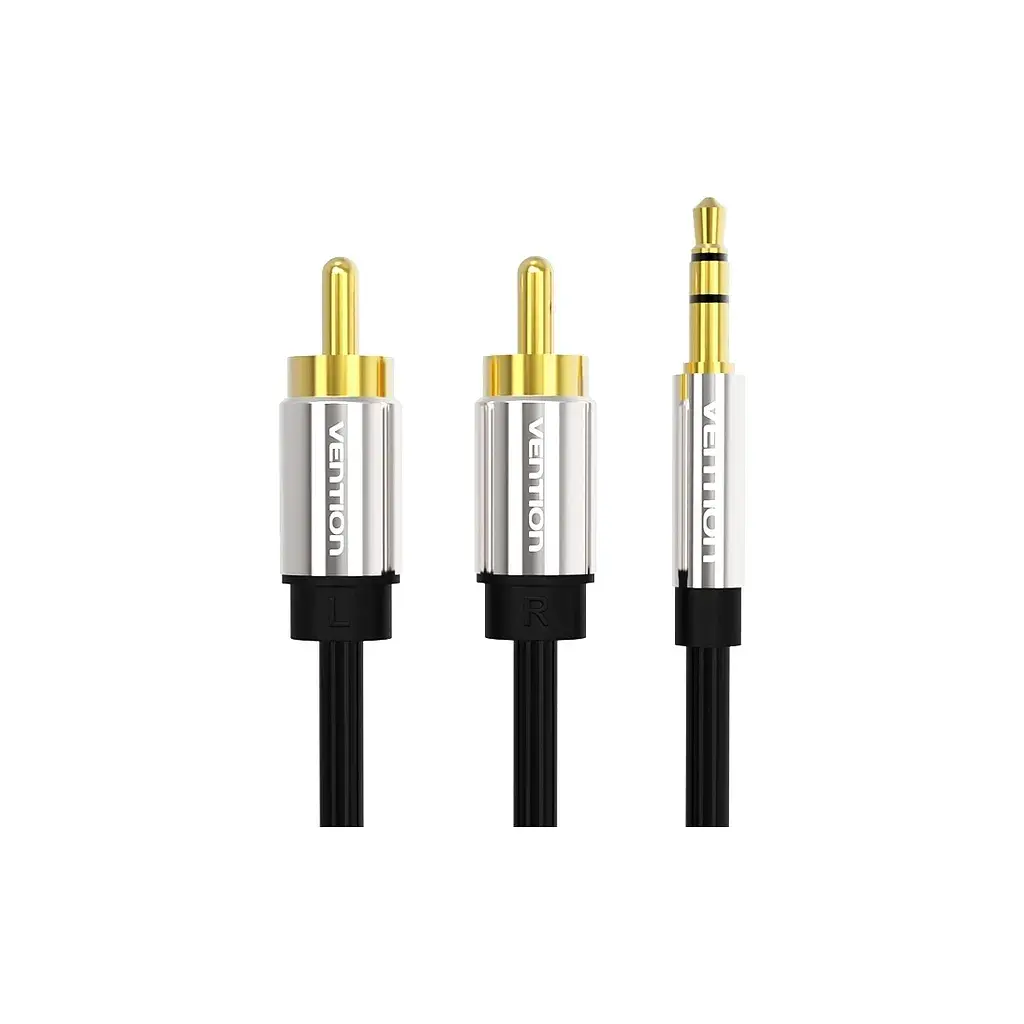 Кабель мультимедійний 3.5mm M to 2xRCA M 1.0m black Vention (BCFBF)