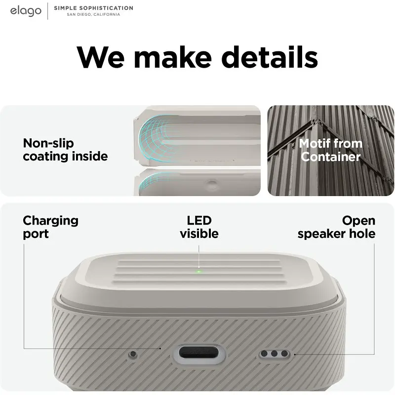 Чехол Elago Armor Case Stone for AirPods Pro 2nd Gen бежевый (EAPP2C-ARMOR-ST) - фото 3