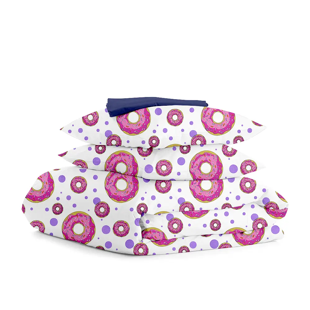 Євро постільна білизна з простирадлом на резинці SWEET DONUT DARK BLUE COSAS (4822052057759)