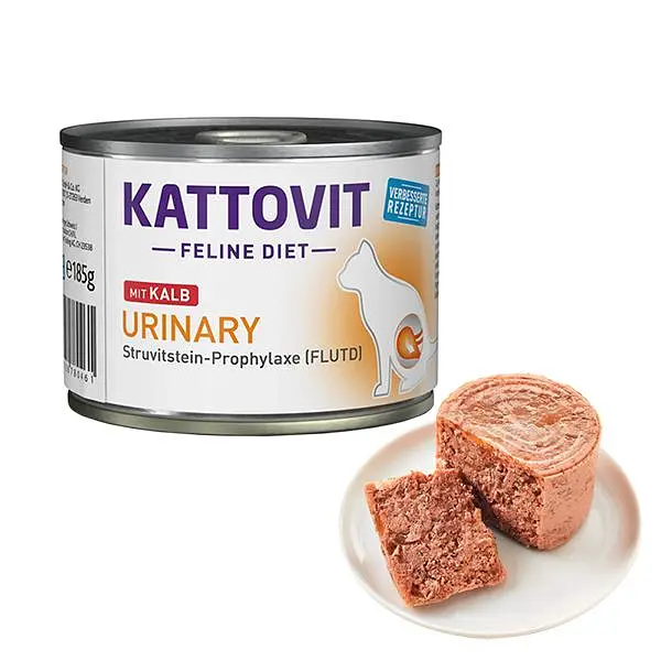 Повнораціонний вологий лікувальний вологий корм Kattovit Urinary для котів із захворюваннями МКХ, з телятиною, 185 г (78046)