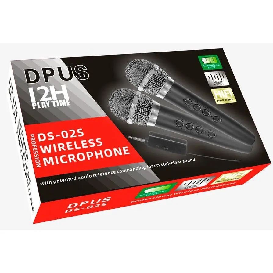 Мікрофони для караоке DPUS DS-02S DOUBLE WIRELESS KARAOKE + echo effect + vol+ battery - фото 3