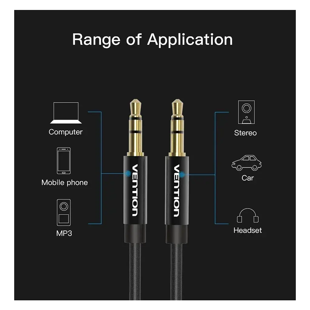 Кабель мультимедійний 3.5mm M to 3.5mm M 1.0m fabric black Vention (BAGBF) - фото 7