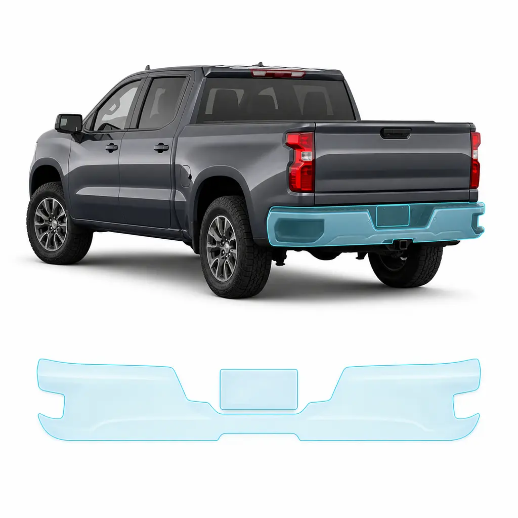 Антигравійна захисна бронеплівка за лекалами для Chevrolet Silverado IV facelift 2022- задній бампер