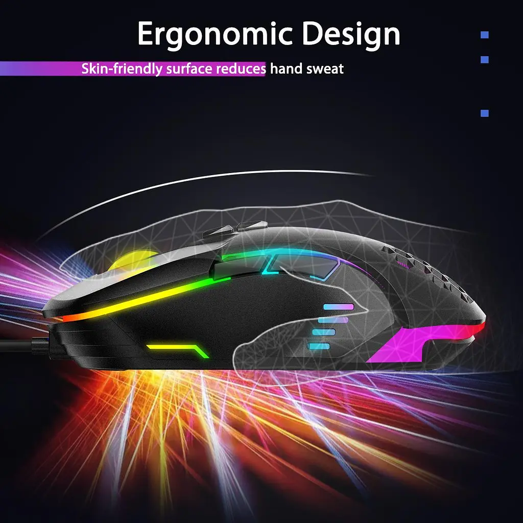 Комп'ютерна мишка Onikuma дротова ігрова комп’ютерна C12 RGB підсвітка 800-6400 DPI 7 кнопок для ПК та ноутбука чорний - фото 6