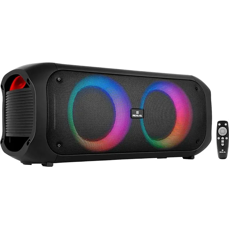 Колонка портативна 2.0 Real-El X-795, Black, 70 Вт (2 x 35 Вт), Bluetooth 5.3, TWS, RGB підсвічування, AUX / USB / microSD, пластик, два мікрофонні входи з функцією місяць, акумулятор (7000 mAh, Type-C), пульт ДК - фото 3