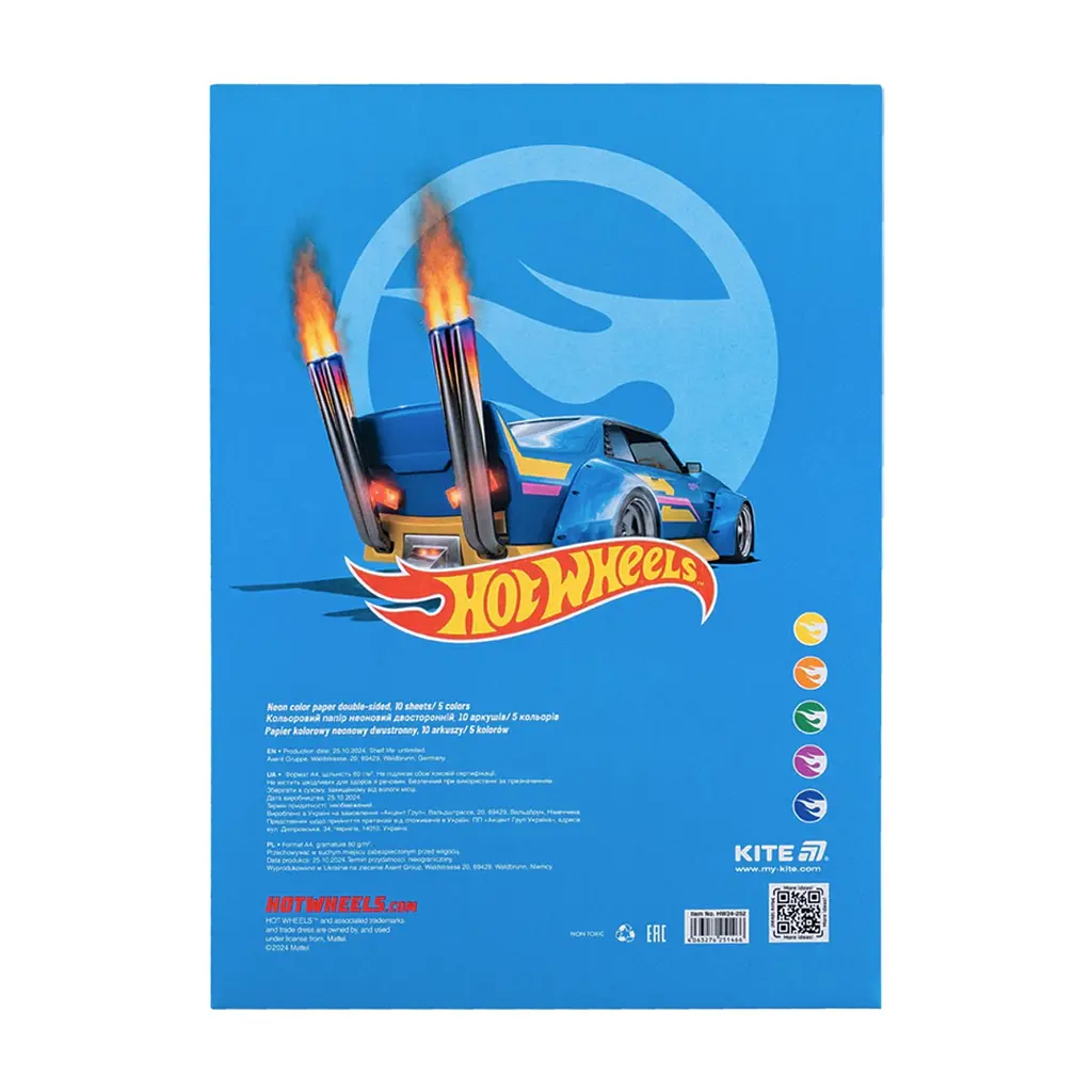 Кольоровий папір Kite А4 неоновий Hot Wheels (10 аркушів/ 5 кольорів) (HW24-252) - фото 4