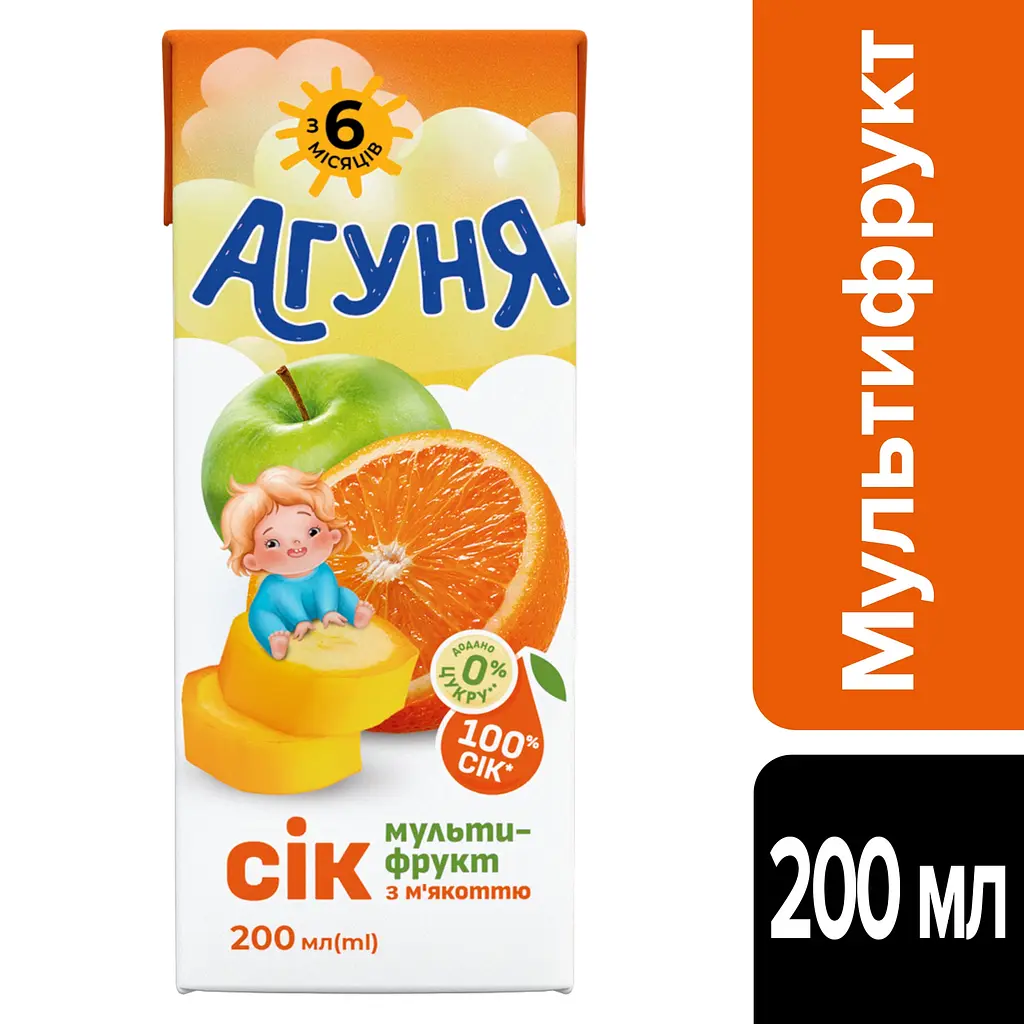 Упаковка сока Агуня Мультифрукт с мякотью 1.8 л (0.2 л x 9 шт.) - фото 3