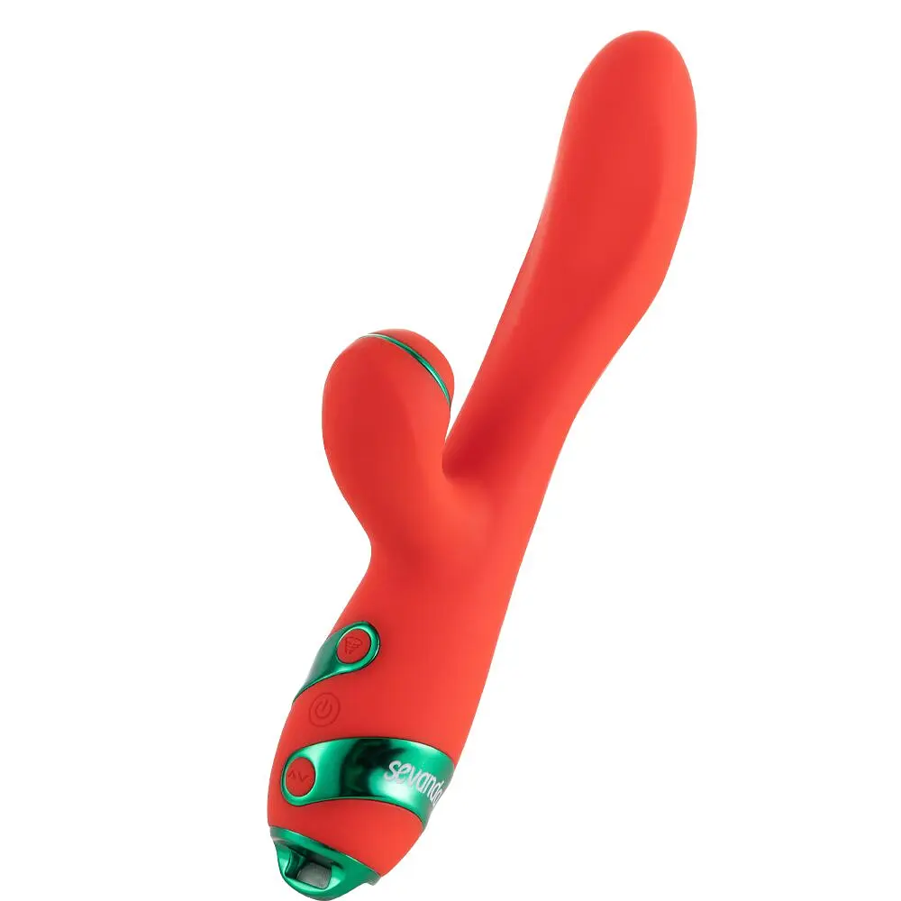 Вібратор-кролик з пульсацією та флогером LOCKINK SEVANDA Whip Vibrating Massage Wand, червоно-зелений - фото 3