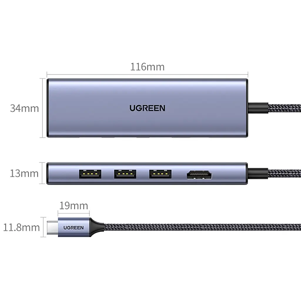 Док-станція USB3.0 Type-C --> HDMI 4K30Hz/3xUSB-А 3.0/Type-C/PD 100W 6-in-1 CM511 Ugreen - фото 2