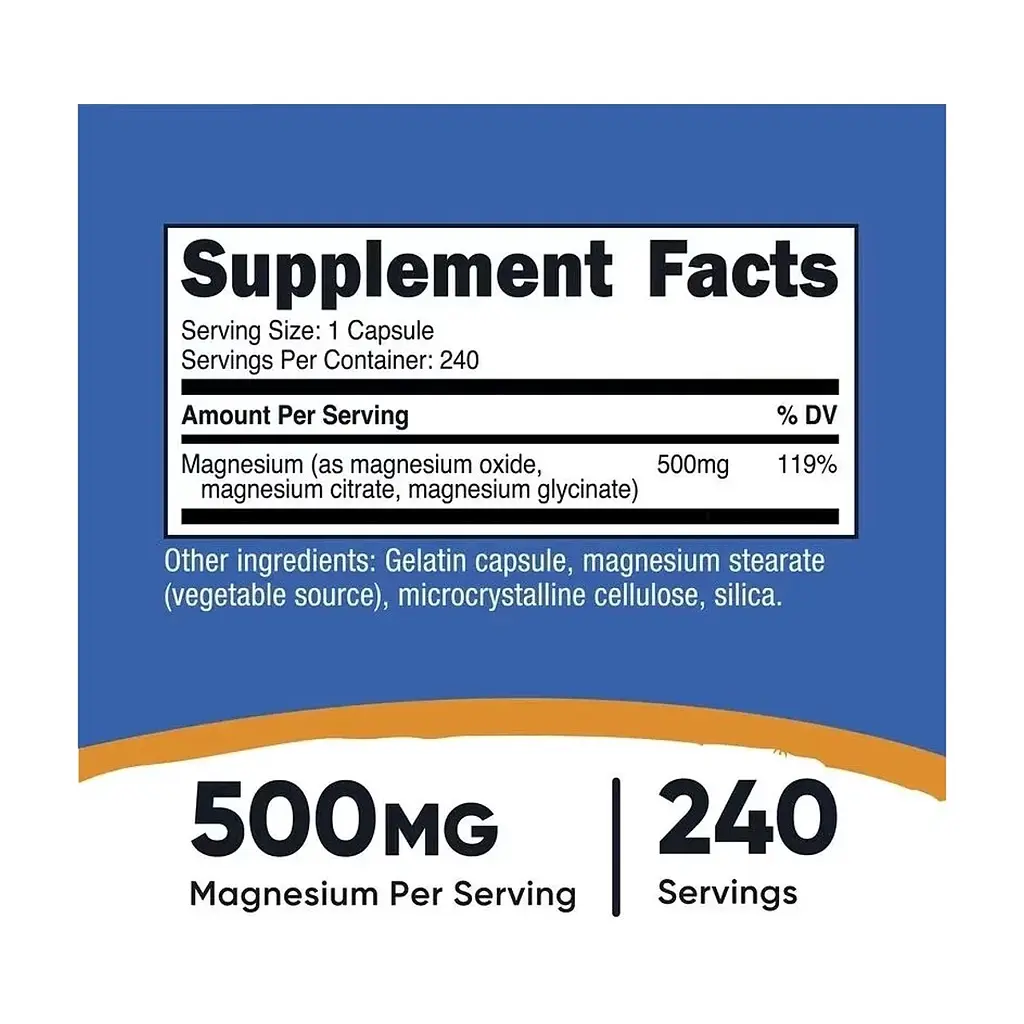 Вітамінно-мінеральний комплекс Nutricost Магнієвий комплекс, 500 мг, Magnesium Complex, 240 капсул (NCS67277) - фото 4