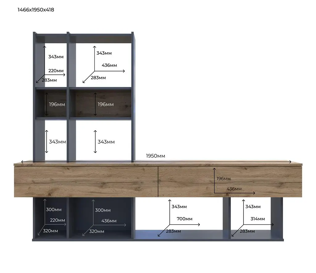 Стінка у вітальню Doros Нота Графіт/Дуб Евок 195х42х147 см (44900207) - фото 3