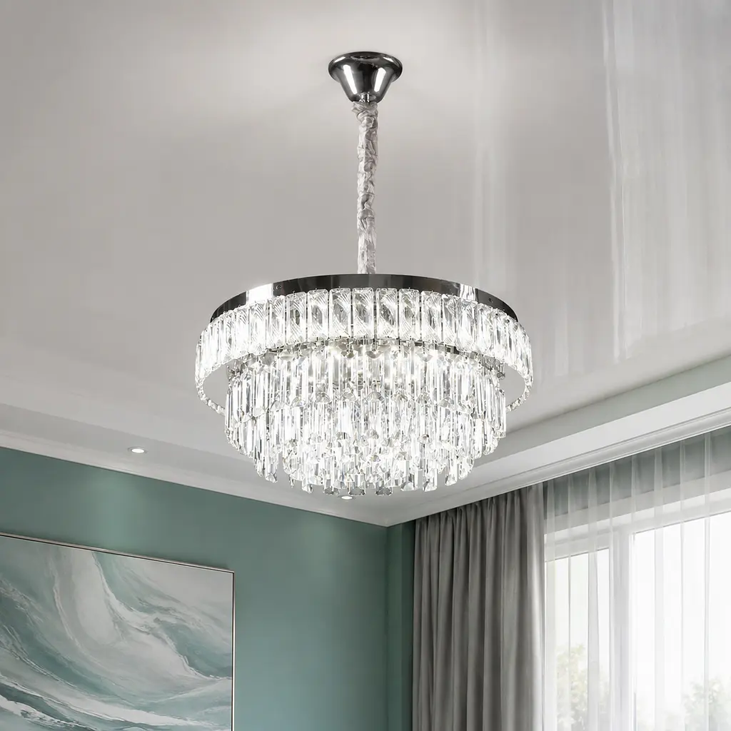 Splendid Ray L1195/500/5+LED (CR), кришталева люстра хром 50 см на 5 ламп E14 з LED та пультом
