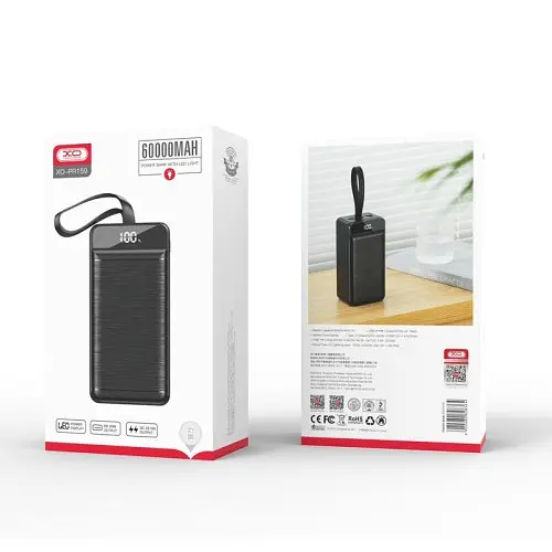 Универсальная мобильная батарея XO PR159 Fast-charging with light PD20W/QC22.5W 60 000 mAh Черный - фото 4
