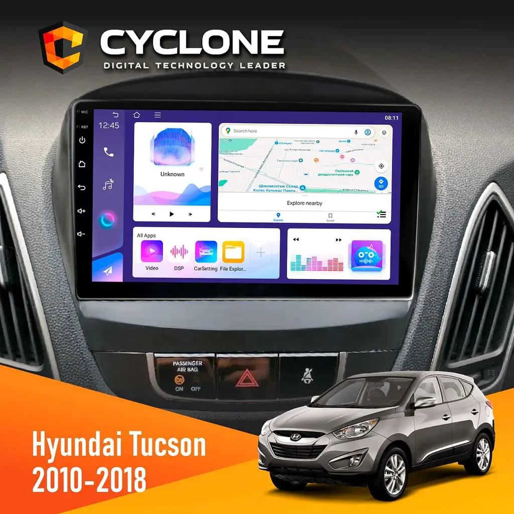 Штатна магнітола Hyundai Tucson 2010-2018 Cyclone C10-011 4x64, DSP Cyclone (НФ-00009867) - фото 2