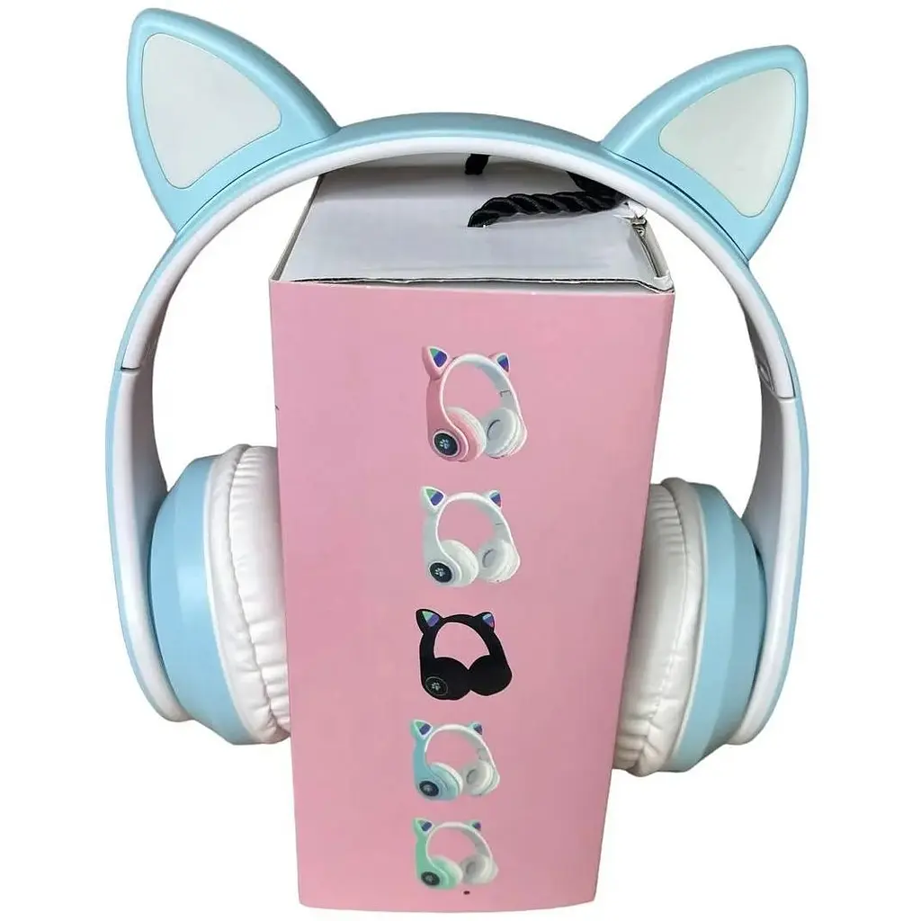 Навушники бездротові Opt-Top Cat ear В39М FM-радіо MicroSD Bluetooth з вушками та підсвічуванням блакитні (1756375771) - фото 2
