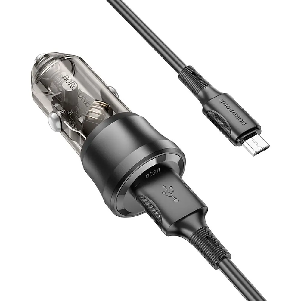 Автомобільний зарядний пристрій Borofone BZ23 1USB QC3.0/18W 5V/3A 9V/2A 12V/1.5A USB/MicroUSB Transparent Black (34165_3337972) - фото 7