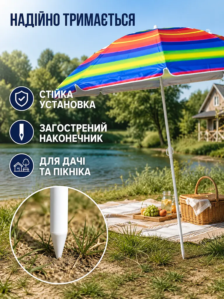 Пляжна парасолька ромашка 2 м веселка від сонця з Anti-UV покриттям і чохлом (49676130) - фото 4