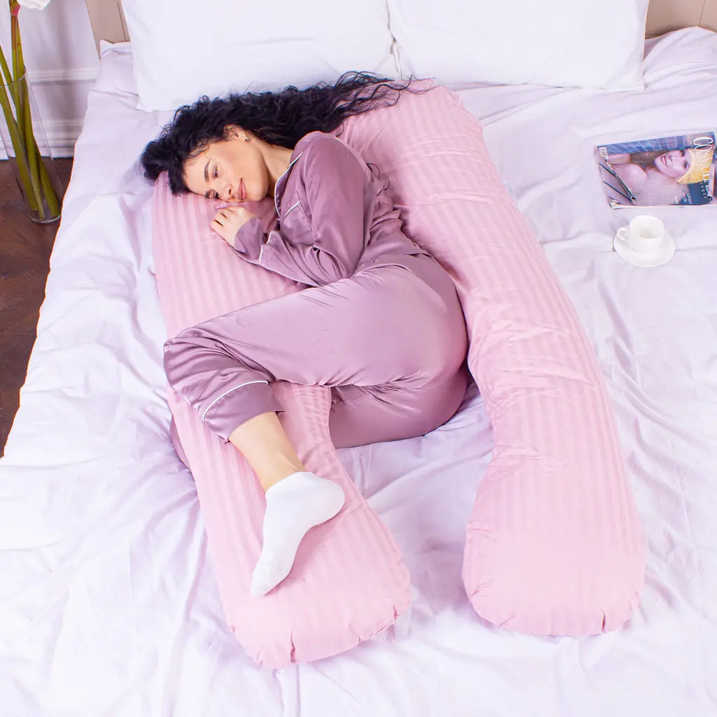 Подушка MirSon для вагітних і відпочинку Satin Stripe №8026 U-подібна Pink (2200006178644) - фото 2
