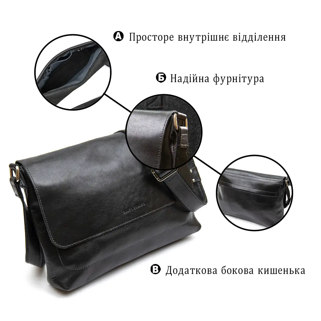 Сумка Grande Pelle Шкіряна чоловіча Чорна (11429) - фото 5