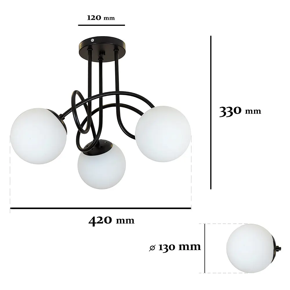 Люстра стельова Levistella 7529903-3 BK+WH, 3 плафона, E27, чорний метал, біле скло, сучасний стиль для дому - фото 2